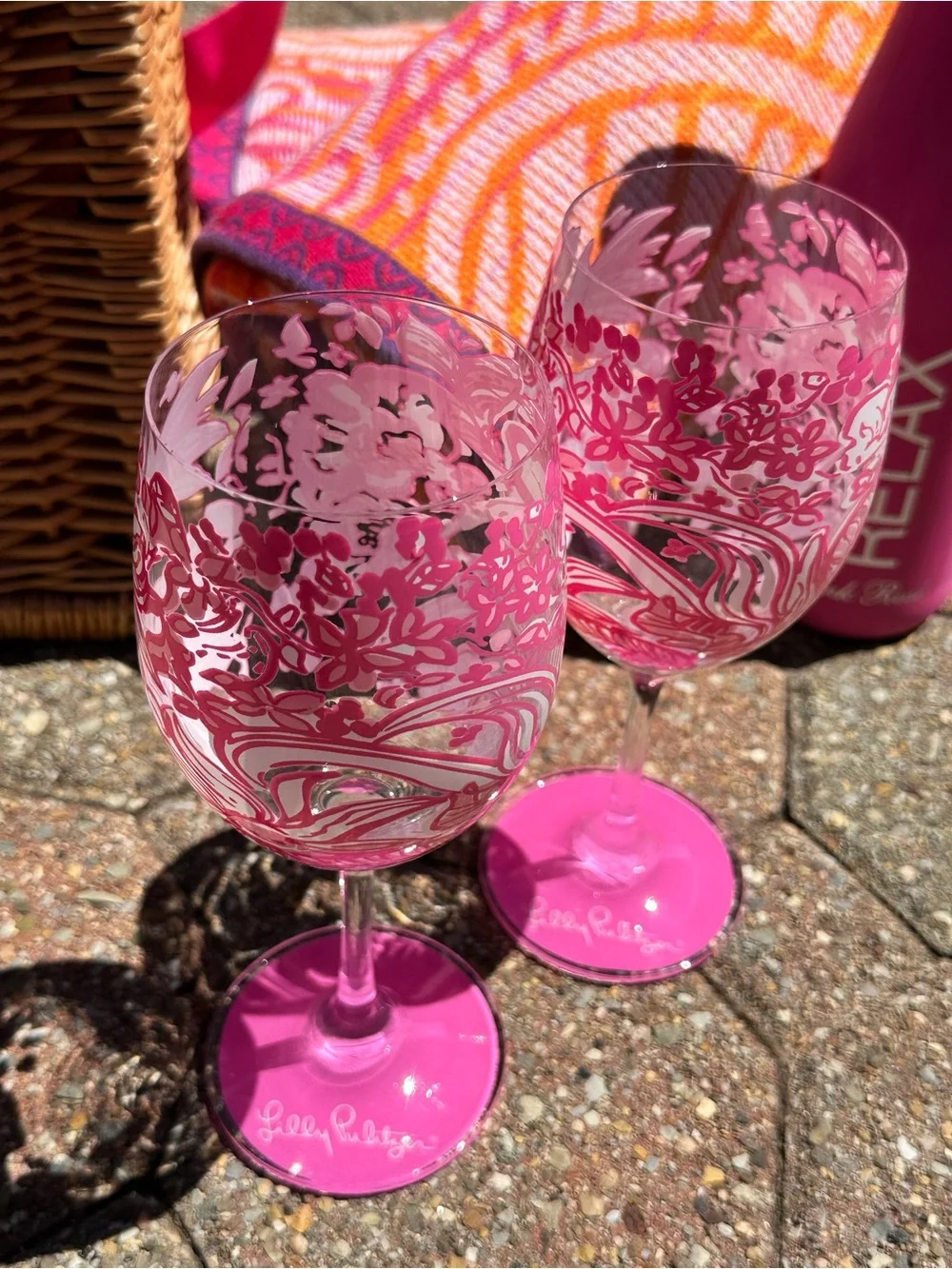 Lilly Pulitzer Pink Wine Glasses Poolside Set